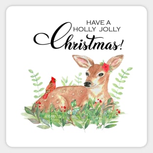 Have a holly jolly christmas watercolor deer Sticker
